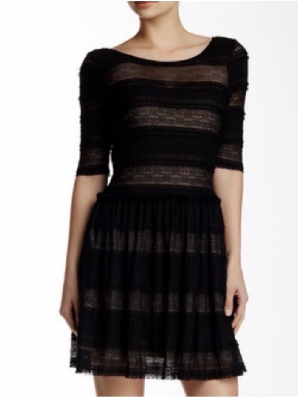BCBGMaxAzria Black Sheer-Striped Fit & Flare Loue Dress Extra Small XS